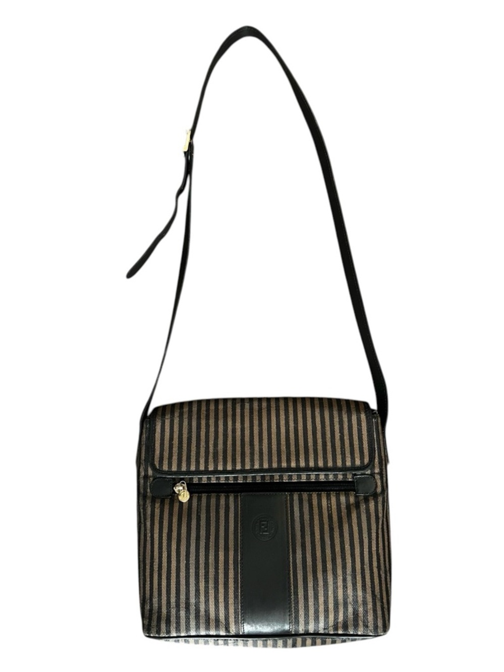 Fendi Black and Brown Striped Crossbody Bag